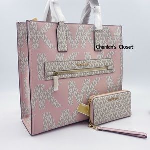 🌸NWT Michael Kors Kenly LG Logo Tote Set